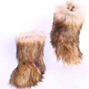 Faux fur lined fuzzy ankle snow boots outdoor & indoor