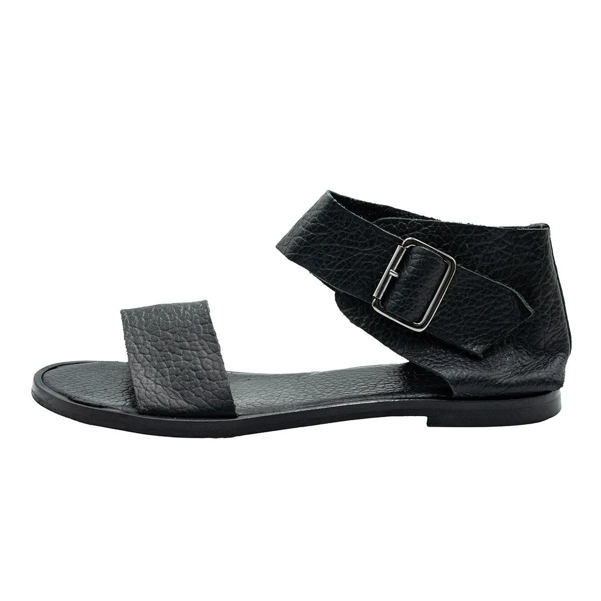 Felmini Strap Flat Sandals Leather Black Colour For Women