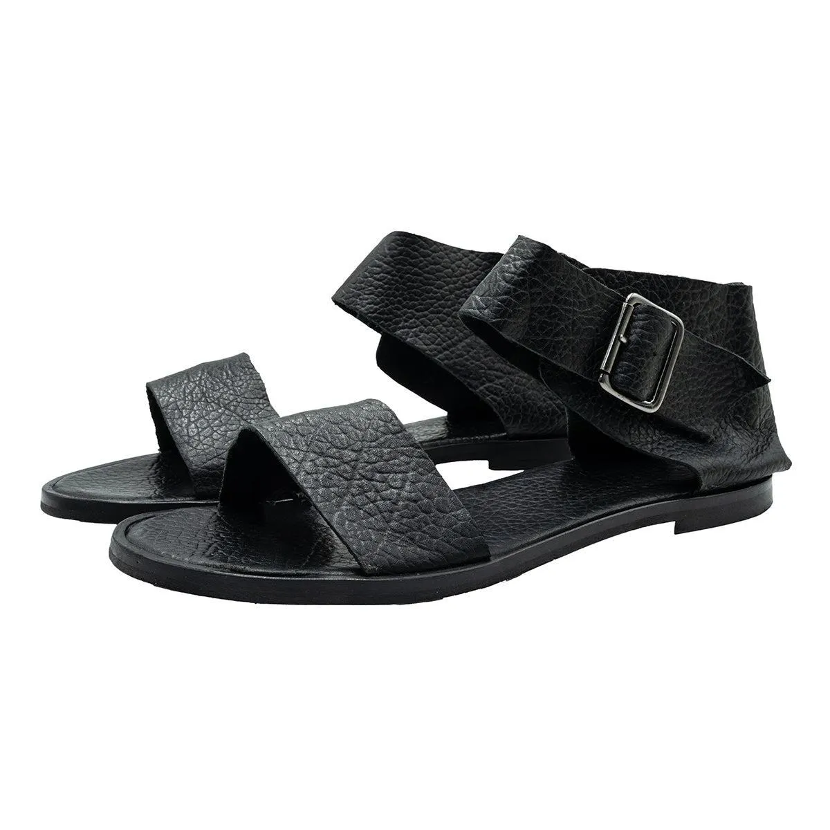 Felmini Strap Flat Sandals Leather Black Colour For Women