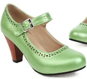 Green Perforated Buckle Strap Mary