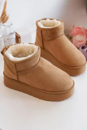 KIDS ANKLE LENGTH FAUX FUR LINING BOOTS IN CAMEL 31-36 SIZES