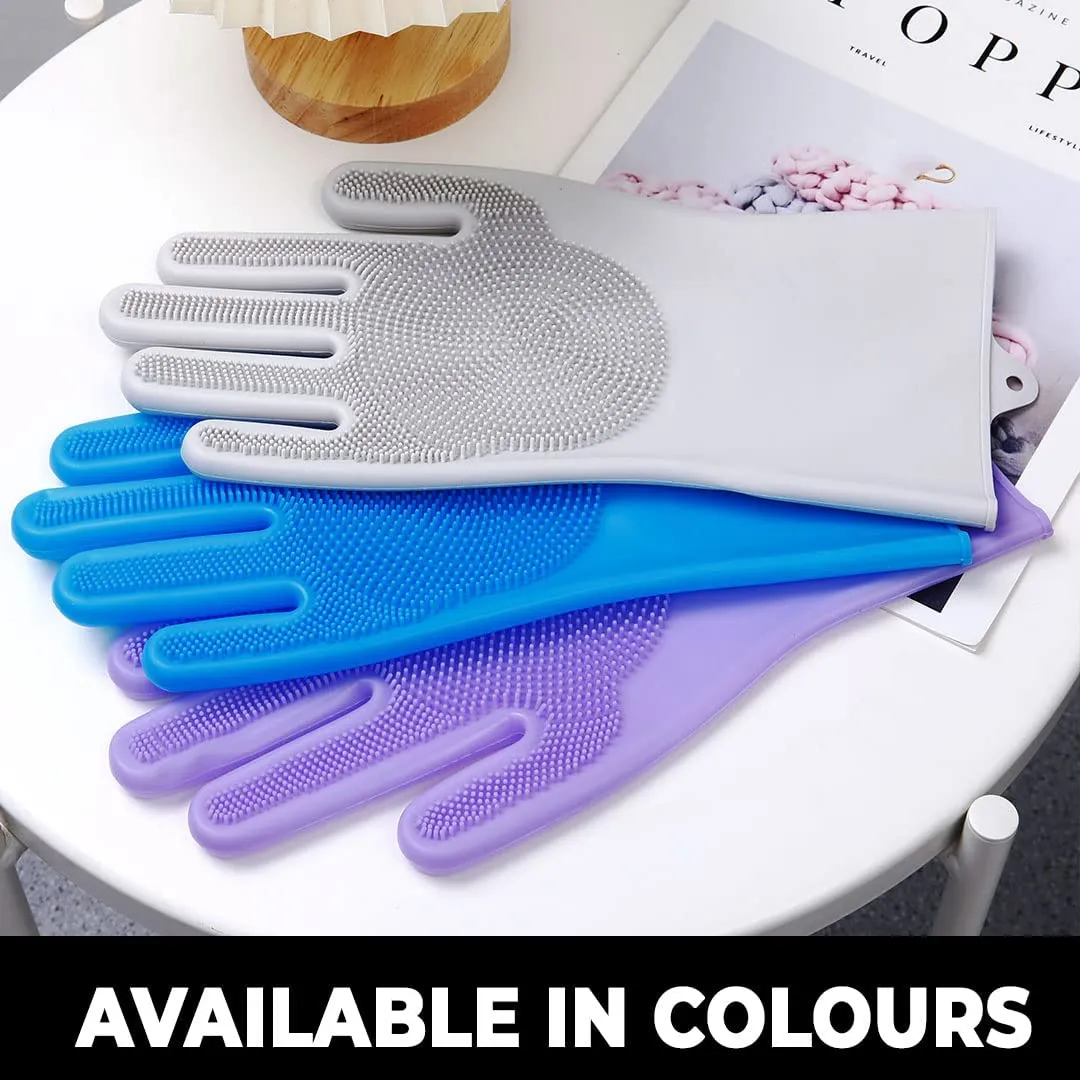 Kuber Industries Multi-Purpose Silicon Gloves For Kitchen Cleaning, Pet Grooming & Gardening|Reusable Gardening Gloves|Heat Resistant For Better Protection|Purple,Pack of2