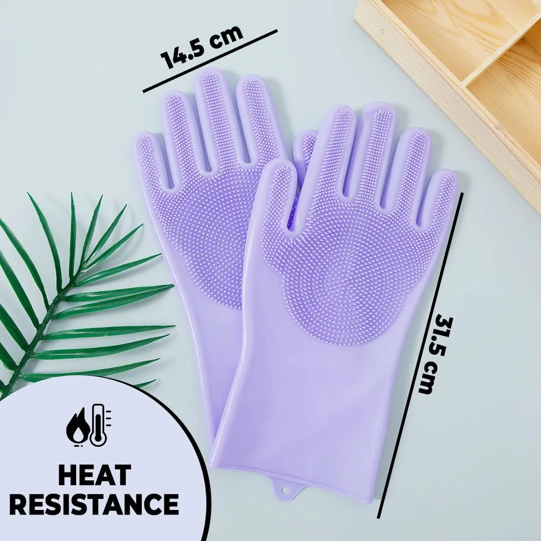 Kuber Industries Multi-Purpose Silicon Gloves For Kitchen Cleaning, Pet Grooming & Gardening|Reusable Gardening Gloves|Heat Resistant For Better Protection|Purple,Pack of2