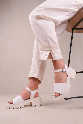 LITHE CHUNKY PLATFORM STRAPPY SANDALS IN WHITE FAUX LEATHER