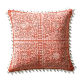 Playa Papaya Orange Block Printed Throw Pillow Cover 17x17