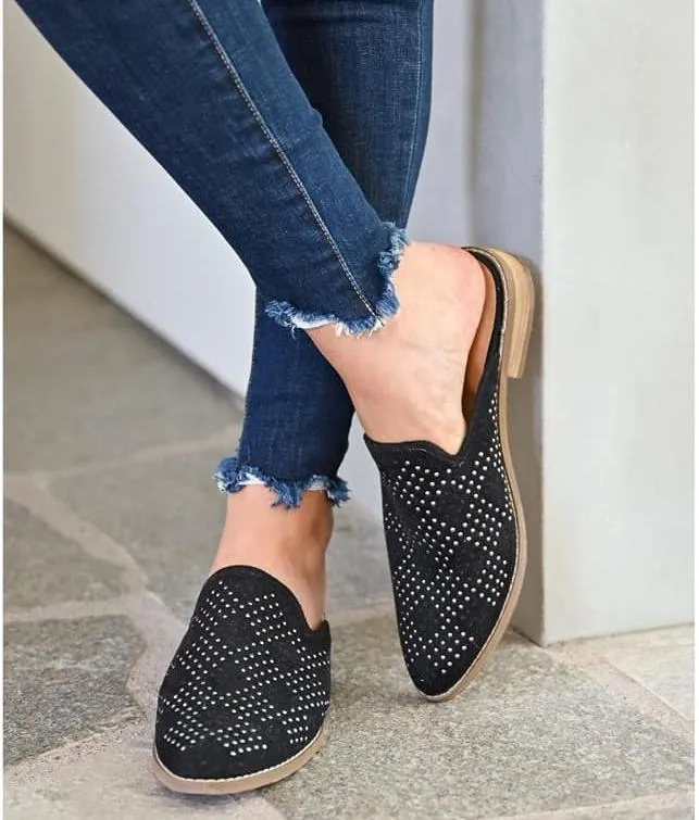 STAR STUDDED Black Mules - Not Rated