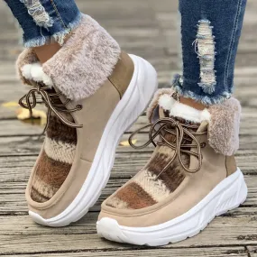 Women's chunky platform colorblock plush lining snow boots anti-skid